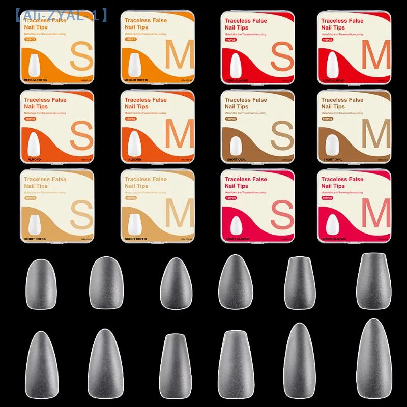 【ZYAL-1】100Pcs/box Single Size Full Cover False Nail Tips Clear Press On The Tip Nail Extension Short Trapezoid Rllipse Almond