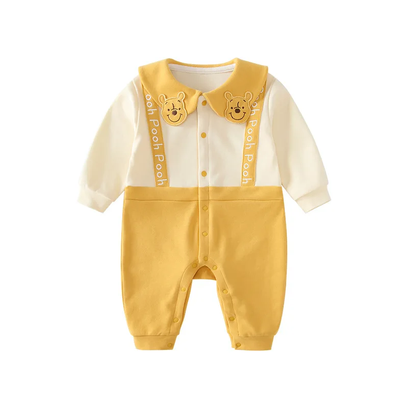 

MINISO Winnie the Pooh Spring New Baby Boy Girl Onesie Front Open Button Outdoor Romper Infant Clothes 0-12 Months Bodysuits
