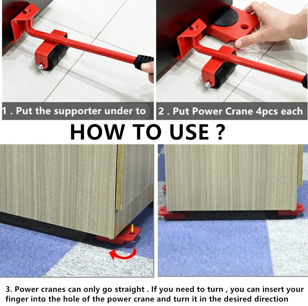 Juego de elevador de muebles de alta resistencia, herramienta para Mover muebles, elevador de transporte de cosas pesadas, barra de rodillo de rueda