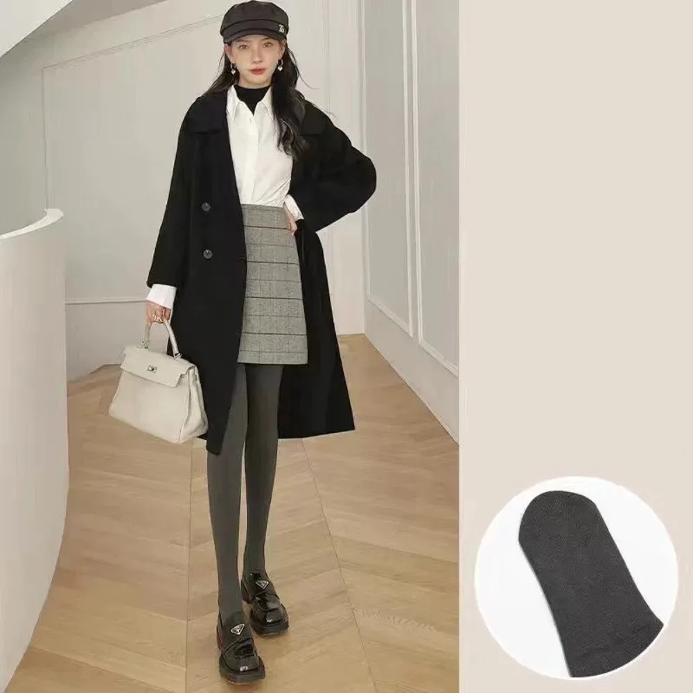 Sexy Elastic Vertical Stripe Leggings Thickened High Waist Winter Leggings Keep Warm Solid Color Women's Pantyhose for Women