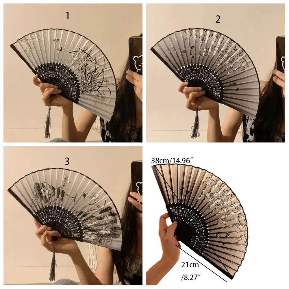 Handheld Folding Fan Elegant Vintage Chinese Style Ancient Fan Bamboo Wood Dance Fan Gift