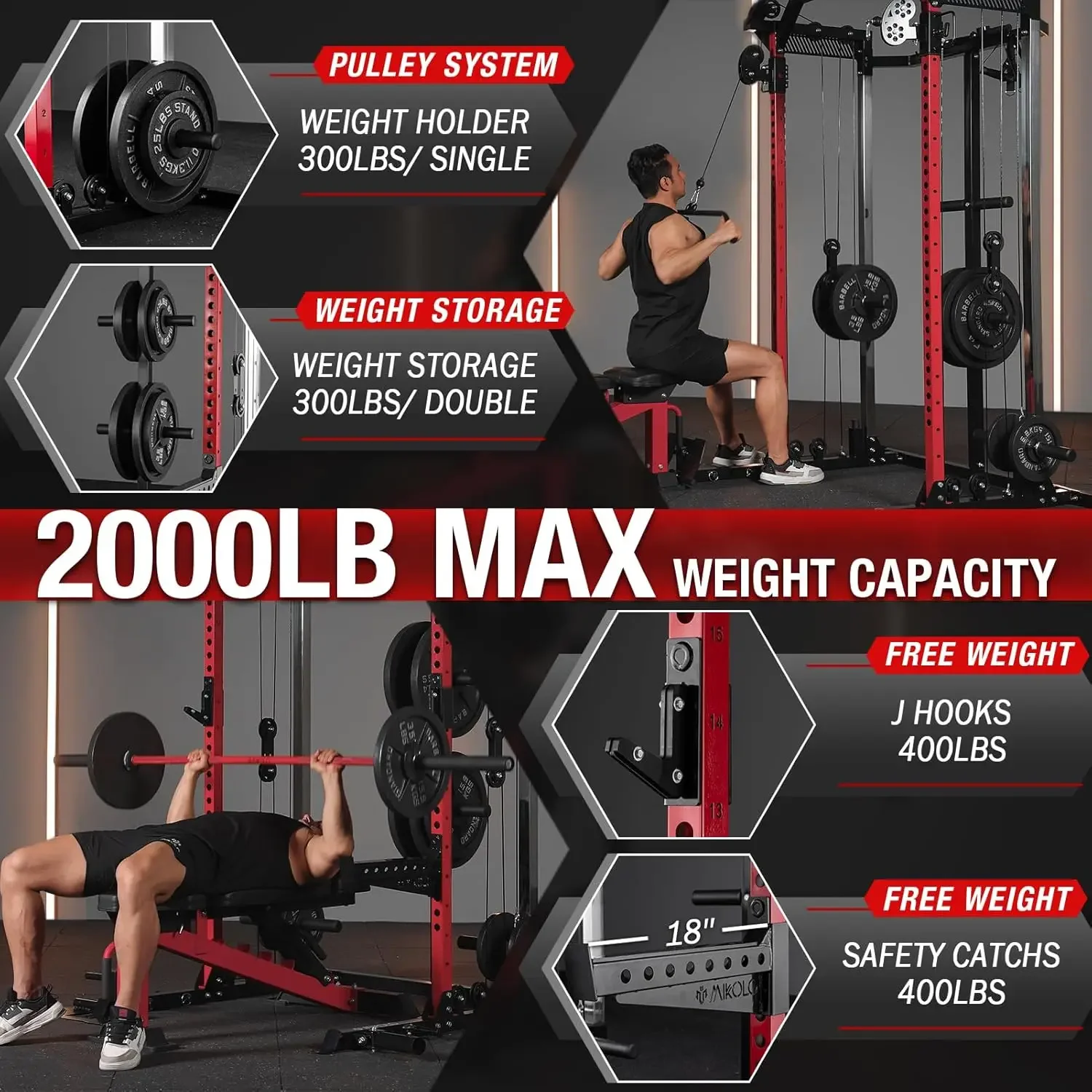 Power Cage, Rack Squat da 2000 libbre, sistema di Crossover con cavo a doppia puleggia, macchina da allenamento multifunzione per palestra a casa con peso libero con Atta