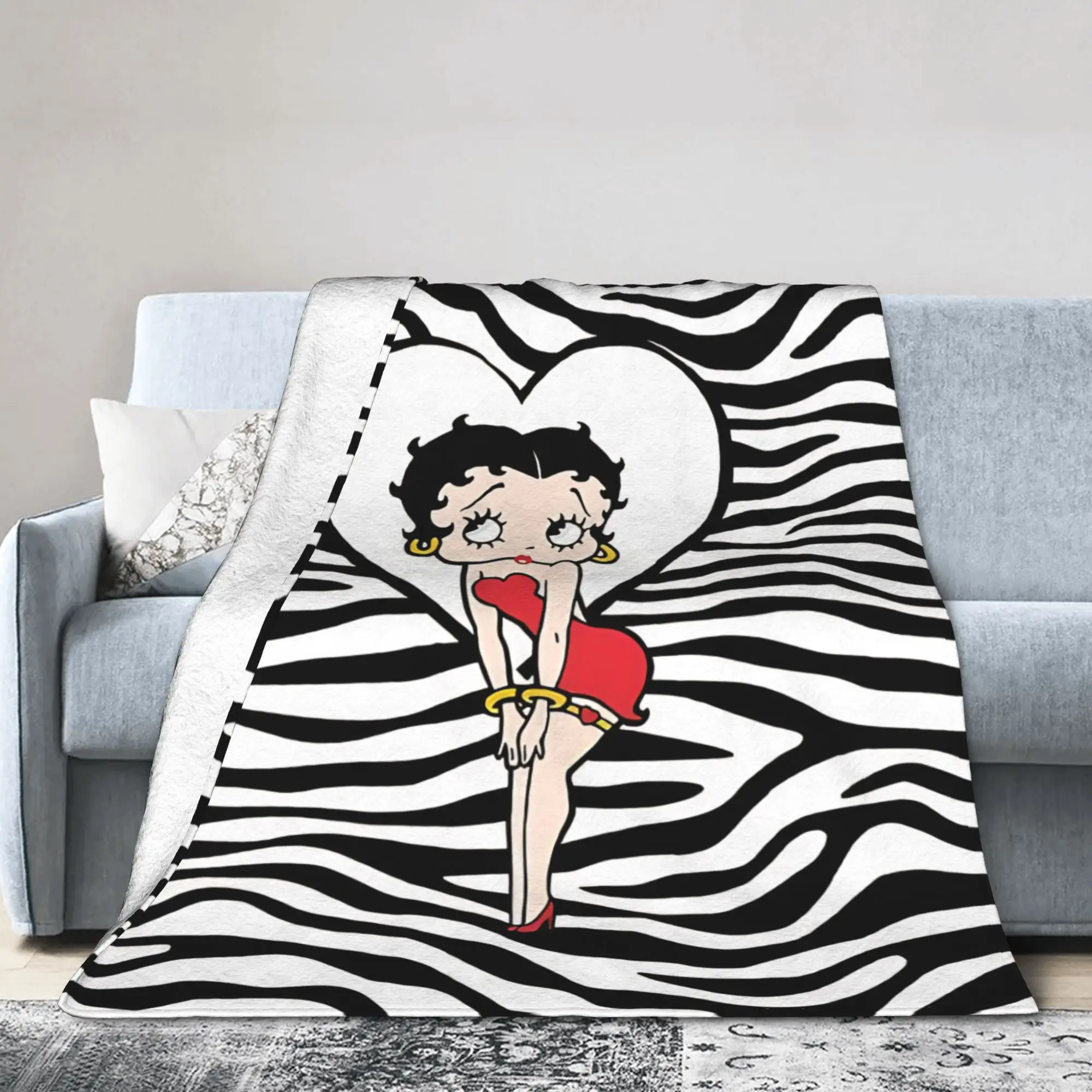 B-Bettys Boops Blanket  Super Warm Pattern Plush Throw Blanket For Boy Girl Bedroom Flannel Bedspread Bed Cover