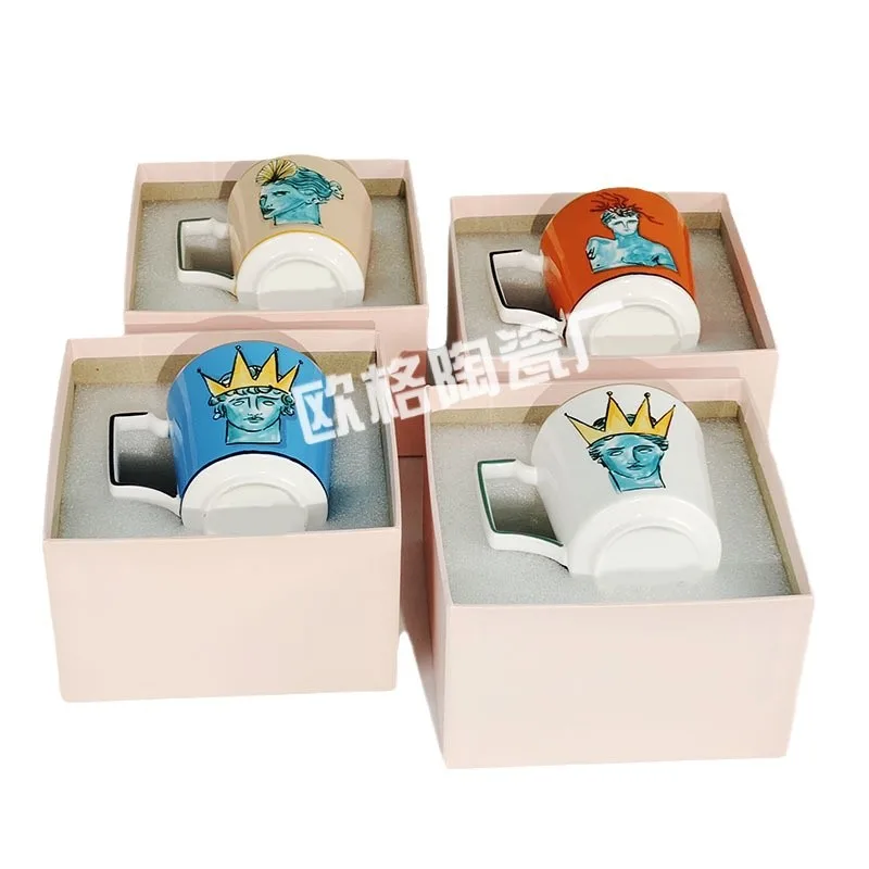 

Classic Trend European Sea God Journey Series Bone Porcelain Cup Retro Creative Oil Painting Style Coffee Cup Gift Box