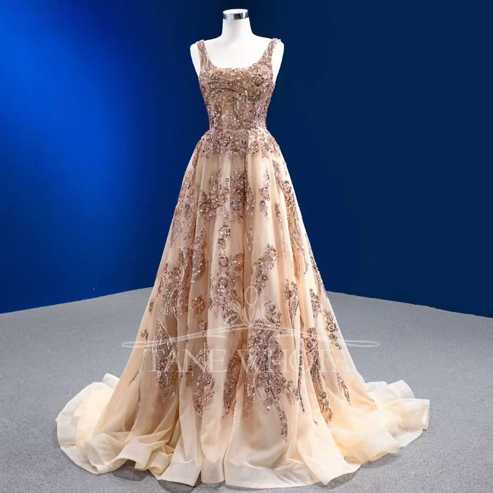 

Элегантное вечернее платье цвета шампанского с блестками, 2025, с круглым вырезом, на шнуровке сзади, настраиваемое сексуальное платье для женщин, официальное