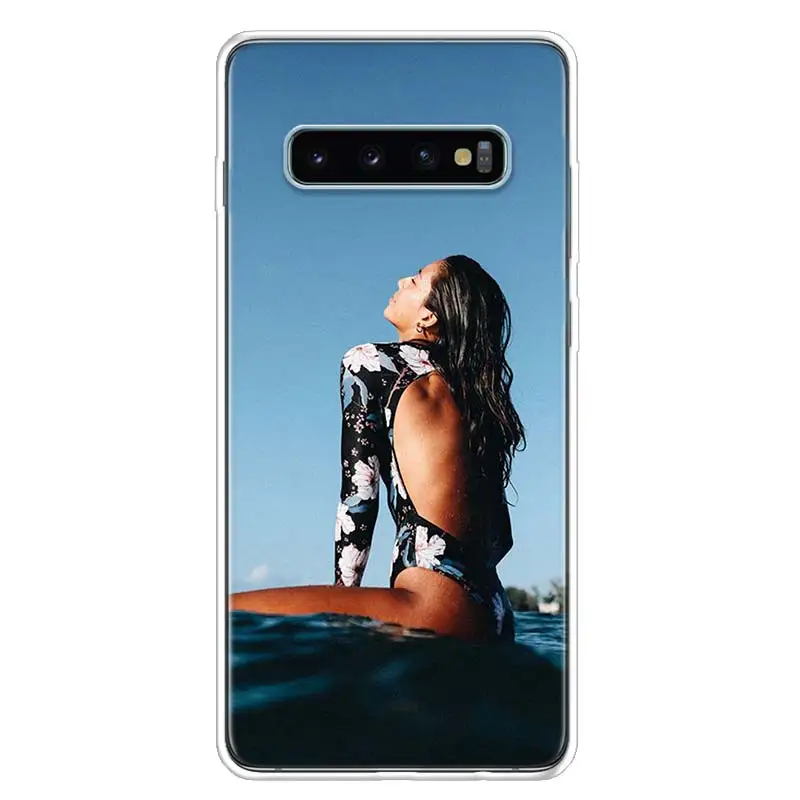 Surfboard surfing art surf Girl Phone Case For Samsung Galaxy S25 S24 S23 Plus S22 Ultra S21 S20 FE S10 + S25U Transparent Shell