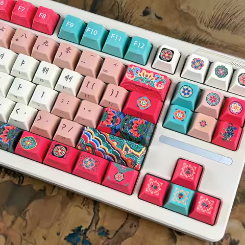 MAIMOOO Korean Dancheong Keycaps Cherry Profile Side Printed Architectural Style Keyboard Cap PBT Custom Red Retro Hangul Keycap