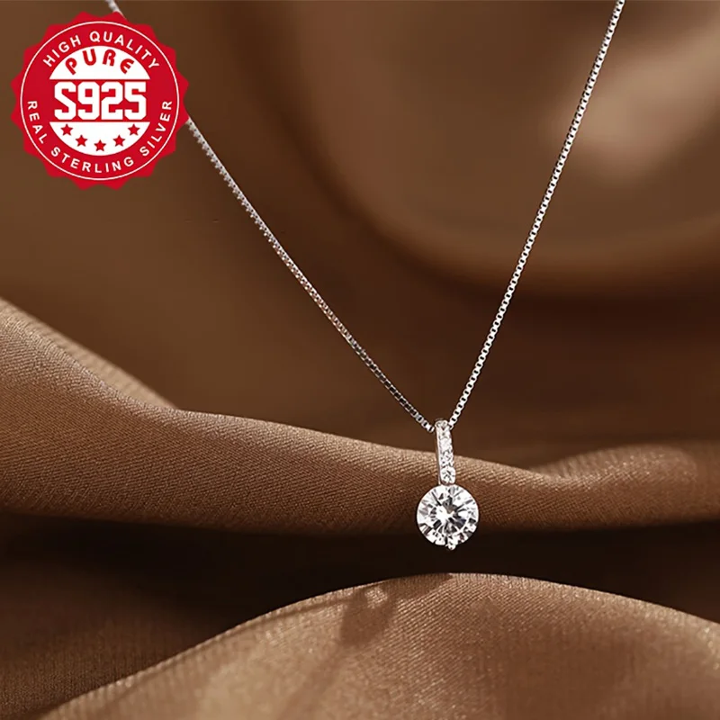 S925 Silver Geometric Water Drop Necklace Women CZ Pendant Elegant Hypoallergenic for Important Occasions Gift for Friends