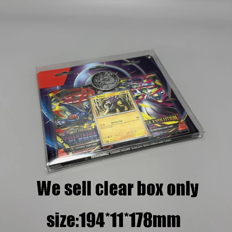 For TCG Clear Acrylic Display Case Fit US Mega Evolution 2-Pack Blister Raikou Coin Dustproof Transparent Collection Storage Pro