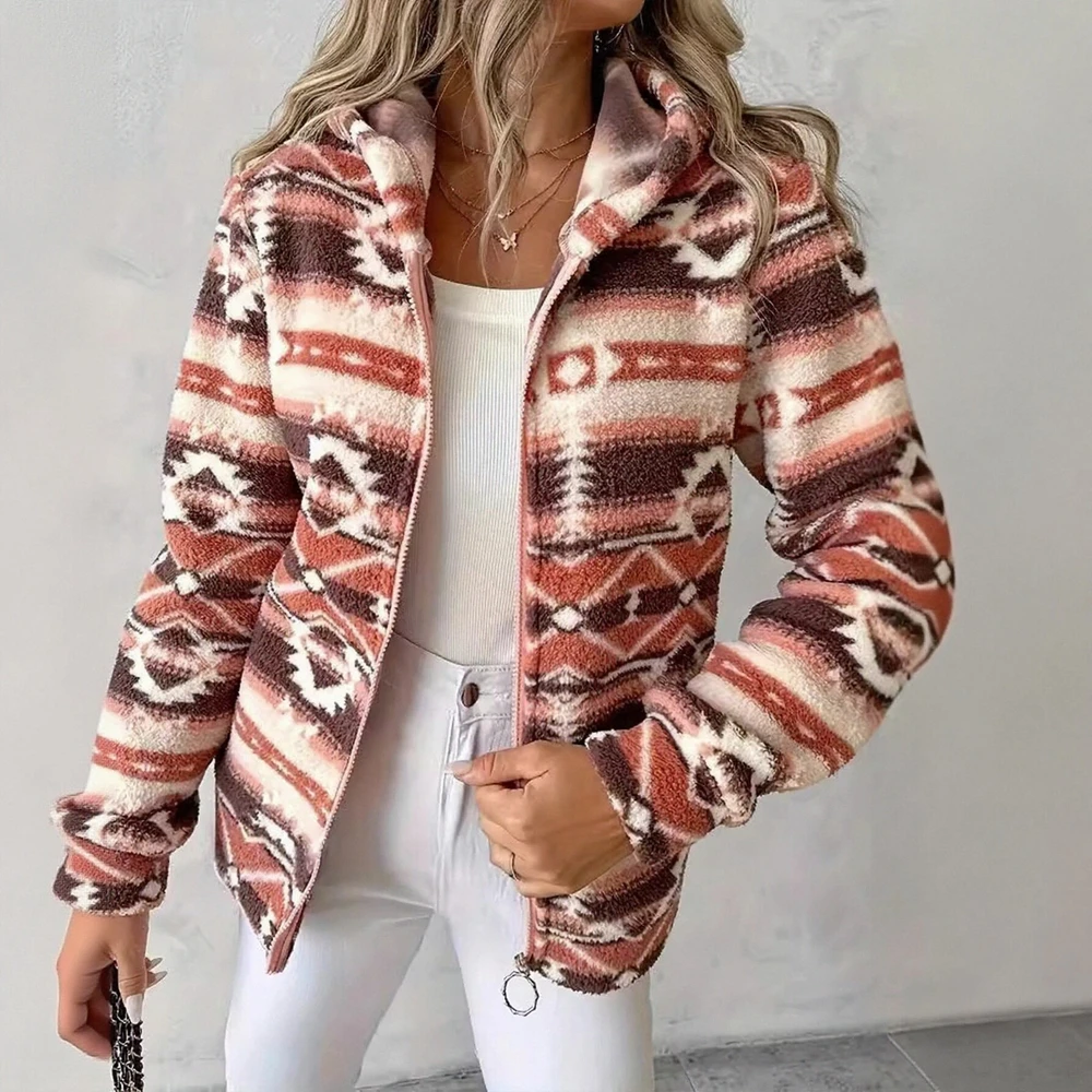 

Модная женская куртка на молнии с капюшоном и геометрическим принтом, свободный крой, повседневный стиль, Новое поступление в европейском и американском стиле