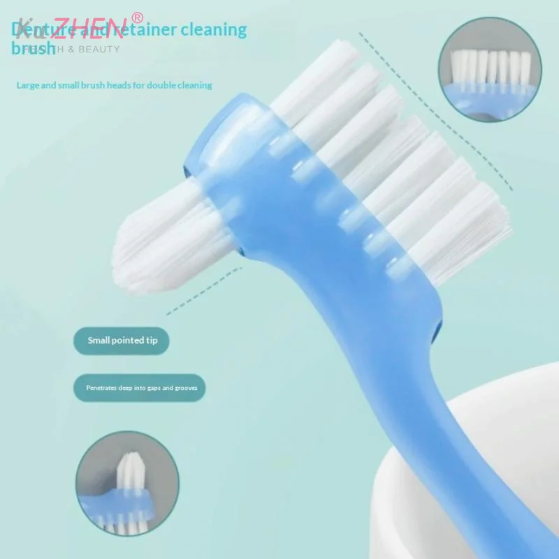 Brosse à dents double tête pour prothèses dentaires et appareils invisibles, manche souple et confortable pour les soins dentaires familiaux