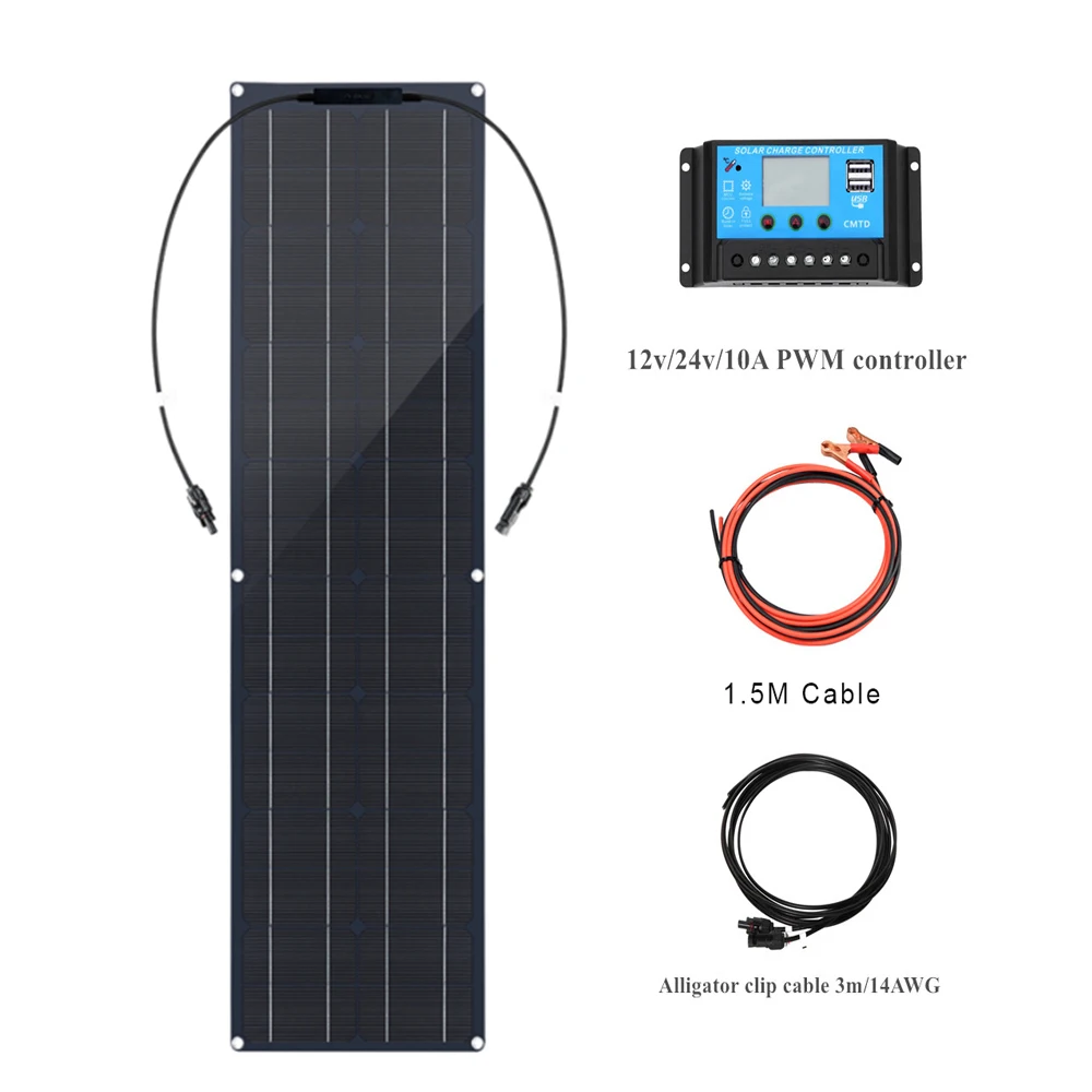 Wuzeck Solar Panel kit 12V flexible Solarpanel Kit 50 Watt PV-Modul 100 Watt 12V 24V Solar kabel Zelle Home Outdoor Auto Boot Batterie Camping Trip