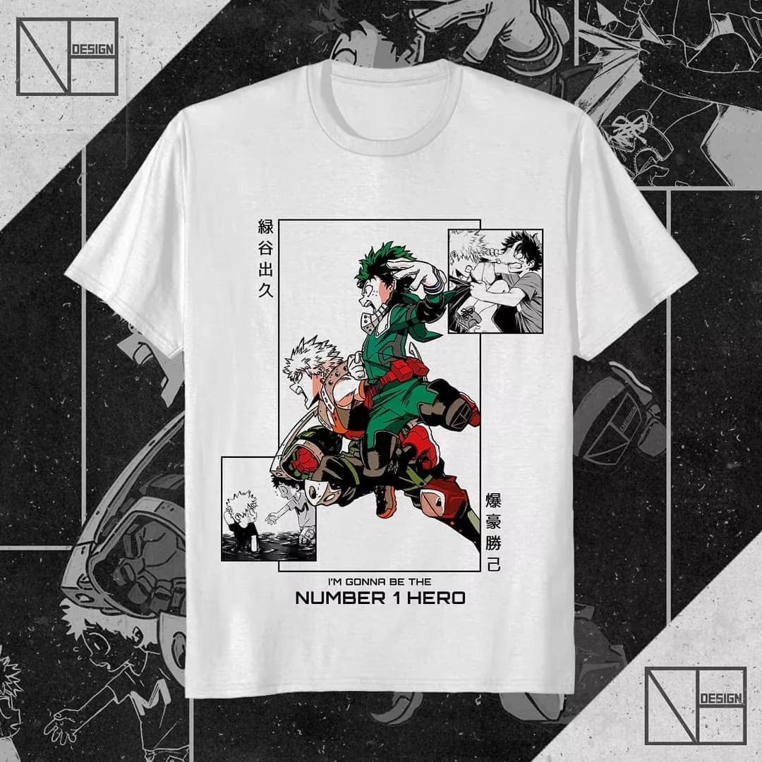 2026 summer My Hero Academia T-shirt Izuku Midoriya Katsuki Bakugo Panel Manga Japanese Kanji Anime Print Oversized Cotton Tee