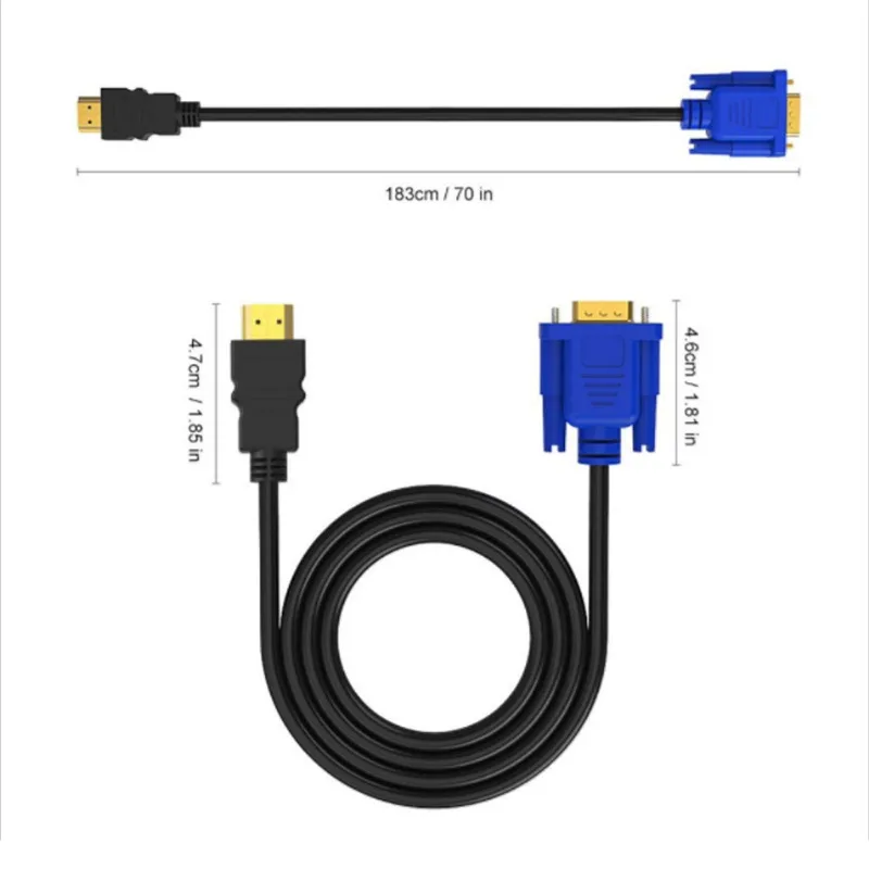 1.8/3/5M HDMI to VGA Converter Cable – Connect PC, DVD, Player to TV or Monitor, No Network Needed, Plug & Play