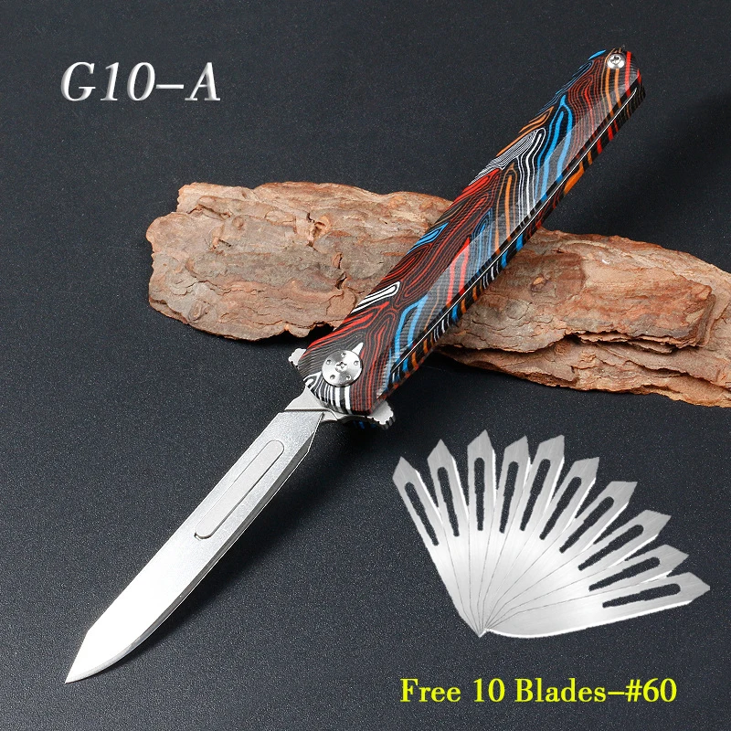 Imagem -03 - Mini Cnc Fibra de Carbono G10 Lidar com Bisturi Rápido Aberto Faca Dobrável Edc ao ar Livre Desembalar Bolso Chave Faca com 10 Peças 60 Lâminas