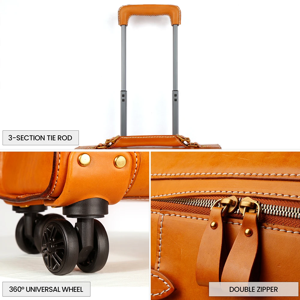 High Quality 4 Wheels Luggage Travel Bag Suitcase Men Genuine Leather Travelling Bags Trolley Luggage