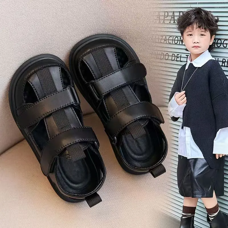 Boys Girls Casual Sandals Double Hook&loop Kids Beach Shoes Soild Color Versatile 2026 Summer New Children Fashion Sandals Soft