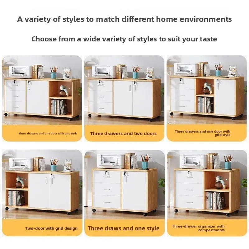 Modern File Cabinet with Lock, Mobile Rolling Storage Unit with Drawer for Office, Under-Desk Low Cabinet with Casters