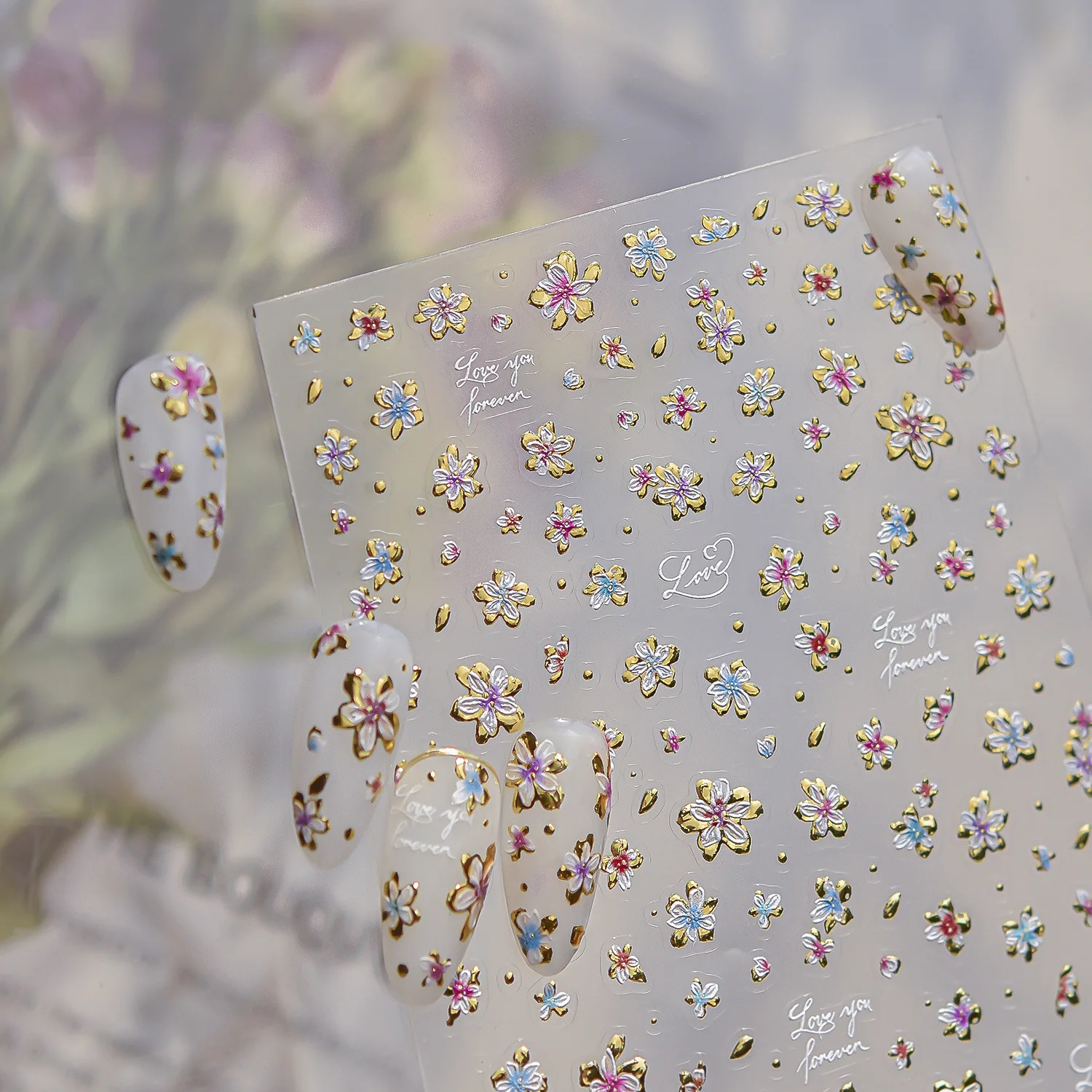 Metal Nail Stickers Colorful Golden Flower Nail 3D Decoration Stickers Retro Luxury Flowers Charming Nail Art Accessories Decals