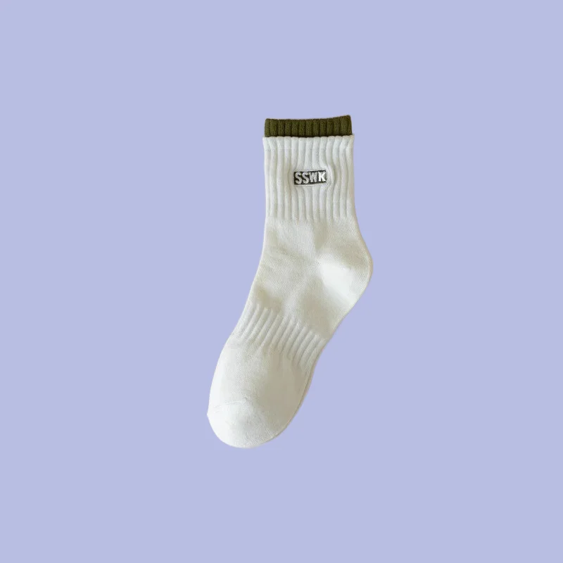 Chaussettes respirantes décontractées mi-tube, chaussettes de sport All-Match Jacquard, dépistolet ant document solide, printemps, été, automne, nouveau, 5/10 paires