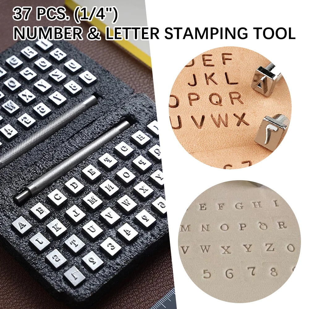 Metal Alphabet Number Leather 3.5mm/6.5mm Letters Stamping Kit Stamp Punch Tools 37Pcs Leather Embossed Tools