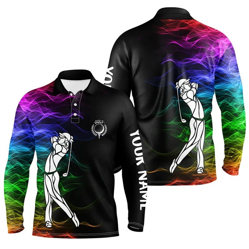 Trend Golf Graphic Polo Shirt For Men Custom Name Team Name 3D Printed Long Sleeve Polo T Shirts Casual Oversized Sports Tops