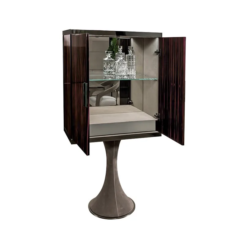 *High - End Premium Bar Cabinet - Dark Ebony Finish Its Built - in Glass Shelves Serve Luxury Home Entertainment Wine Cabinet