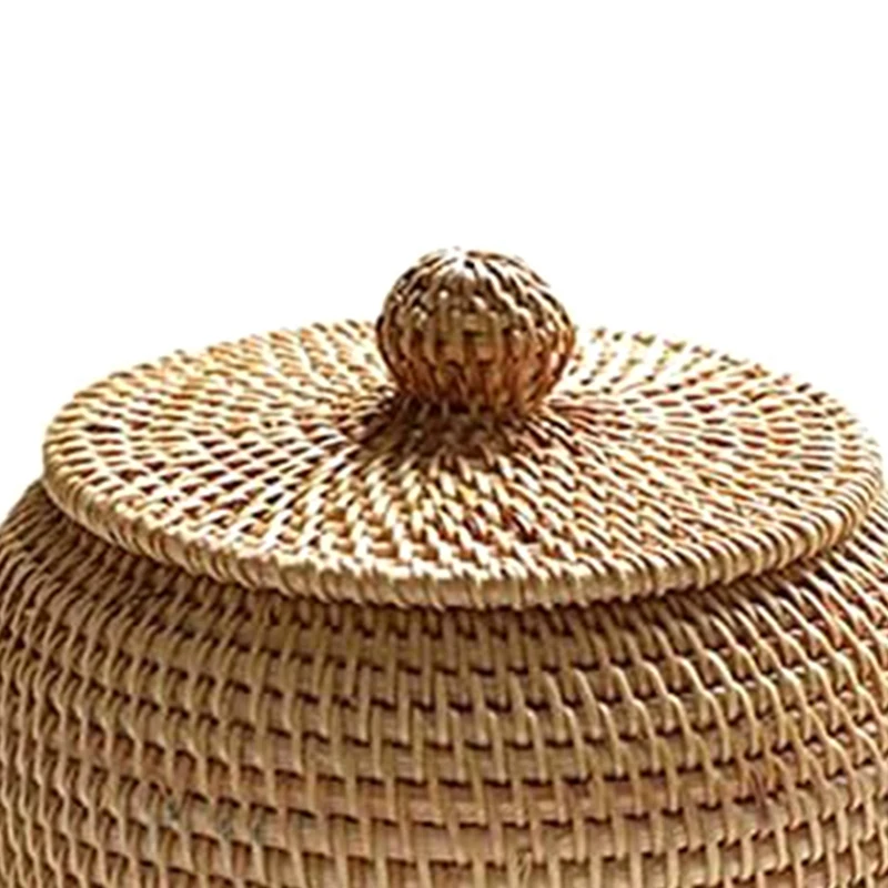 Round Rattan Box Hand Woven Storage Box With Lid, Storage Basket Decoration For Home