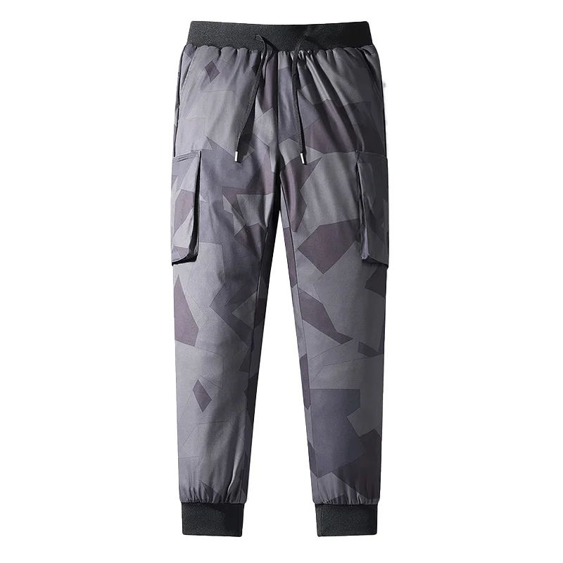 

Unisex Black Camo Down Pants, Extreme Waterproof All-Weather Windproof Trousers for Outdoor Snow & Street Style