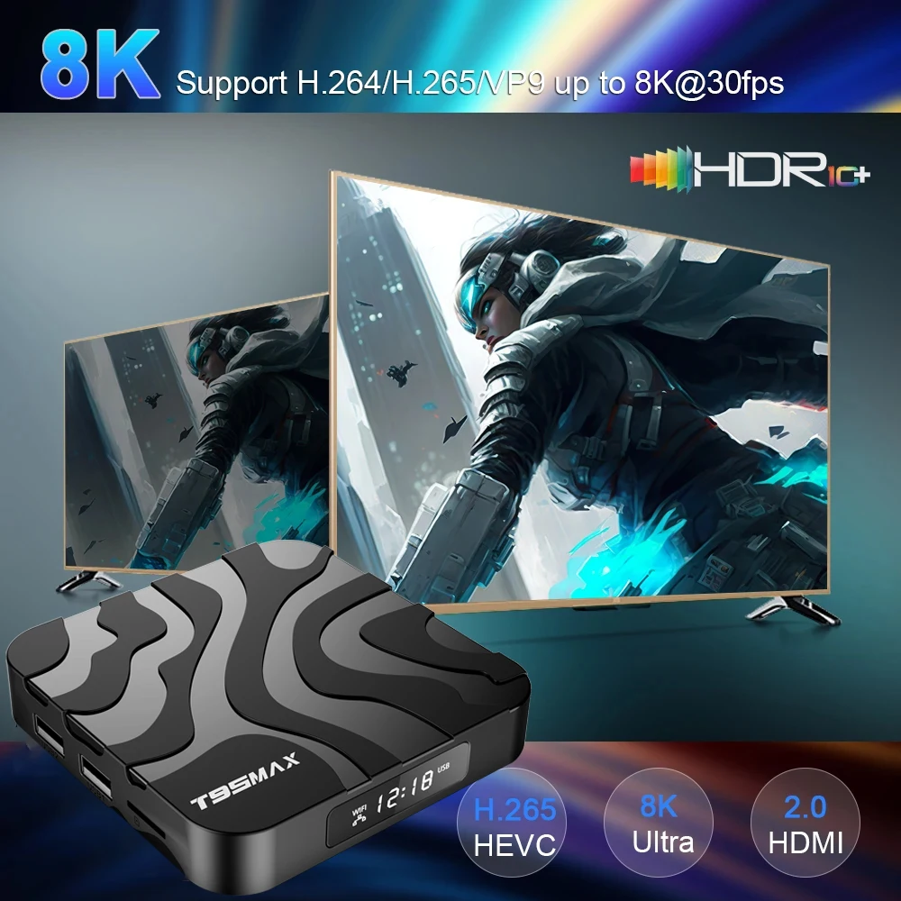 T95 Max Smart TV Box Android 12 Allwinner H618 Чип двухдиапазонный Wi-Fi 2,4G/5G Bluetooth5.0 Поддержка Google 8K Разрешение Set Top Box