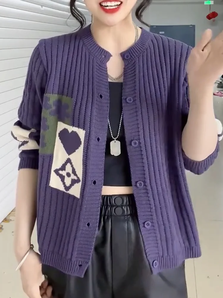 

Korean High-End Knitted Heart Pattern Open Cardigan Autumn New Sle plus Size Versatile Slimming Age-Defng Women's Sweater