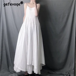 Vestido largo de fiesta para mujer, traje largo asimétrico de hada Vintage, sin mangas, con tirantes finos, para playa, Y2K