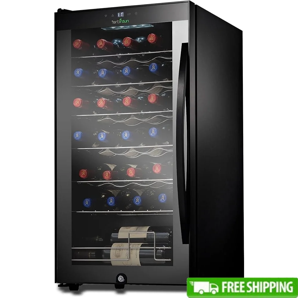 ثلاجة نبيذ 28 زجاجة، درجة حرارة قابلة للتعديل، تشغيل صامت، تحكم رقمي، مبرد نبيذ مدمج، تخزين النبيذ الأحمر والأبيض