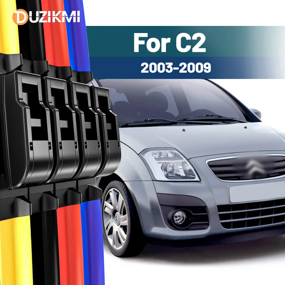 For Citroen C2 2003-2009 2004 2005 2006 2007 2008 2pcs Front Windshield Windscreen Wiper Blades Red Blue