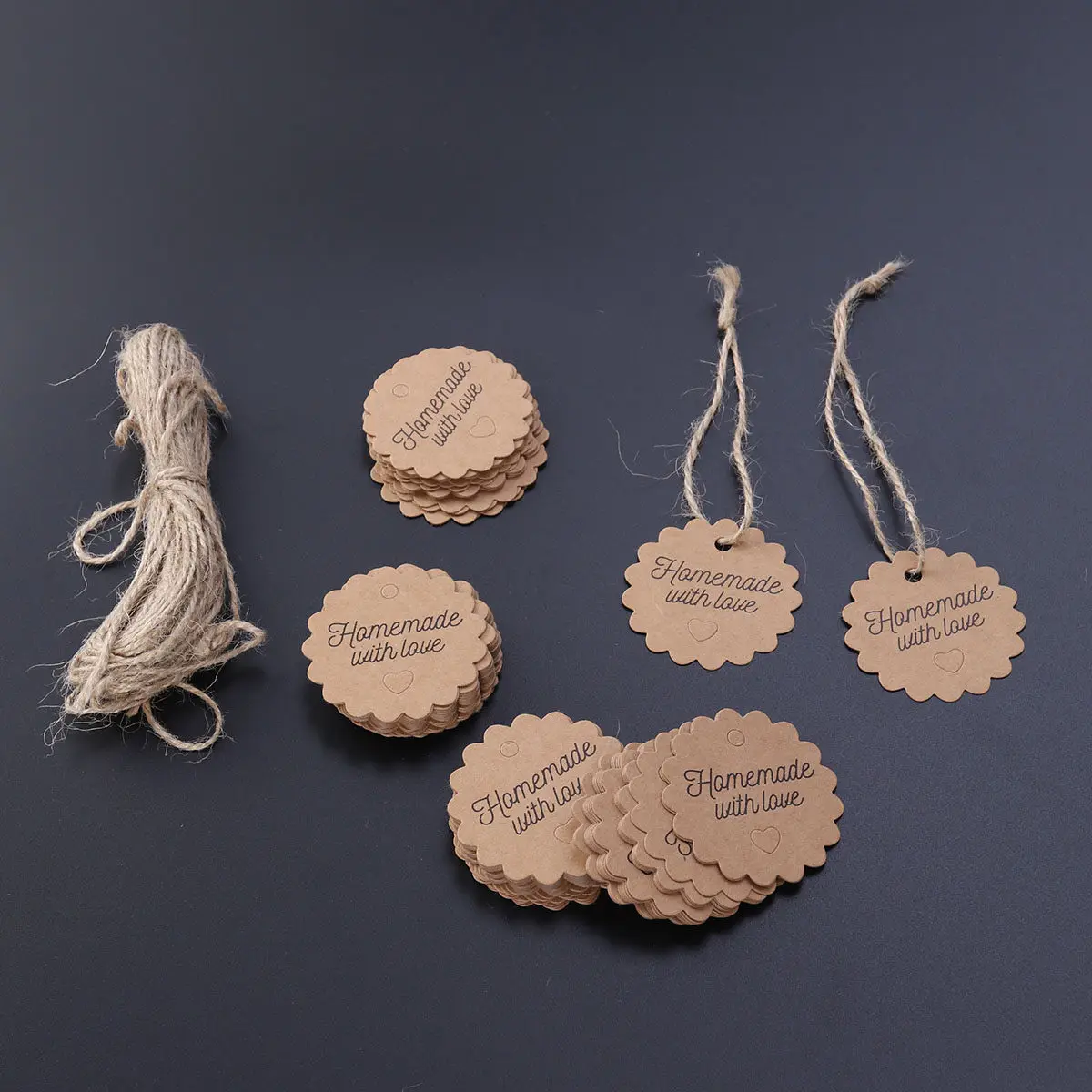 100Pcs Kraft Paper Tags 5x5cm Circle Premium Hanging Gift Tags for Party Favors Wedding Baking Food Labeling with Strings