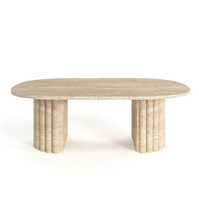 

Nordic light luxury natural marble coffee table wabi-sabi wind small apartment, high-end travertine coffee table