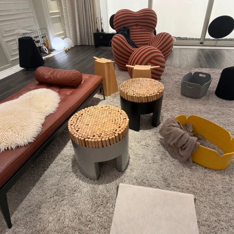 

Designer bamboo bar stool household tea room round Nordic modern fashion dining door shoe changing