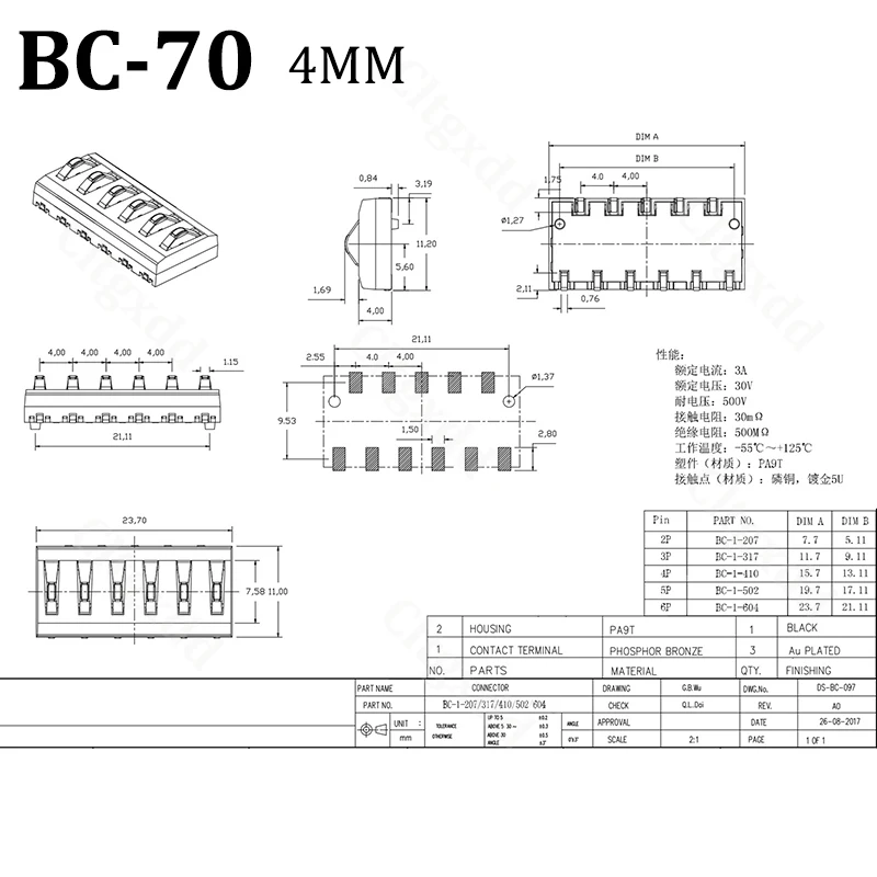 2 Stück Hochstrom-Schiebe-Batterieanschluss 2,5mm 4,0mm Abstand 2-7P Federkontakt-Buchse Stromladeanschluss für Batterien – Detail 10