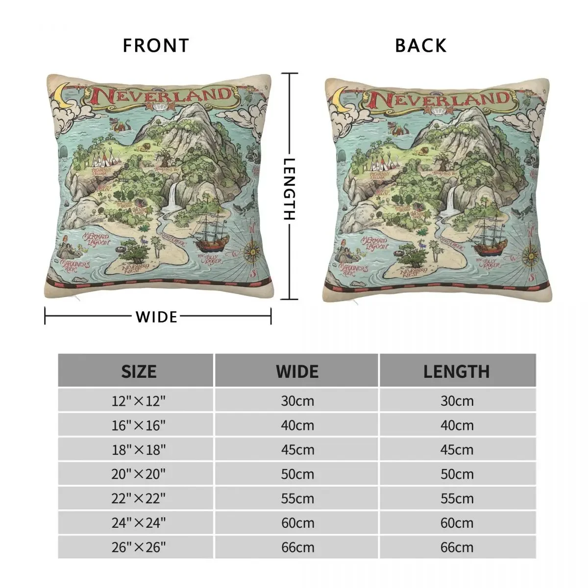 Peter Pan Neverland Map Square Pillowcase Polyester Linen Velvet Creative Zip Decor Home Cushion Cover 45x45