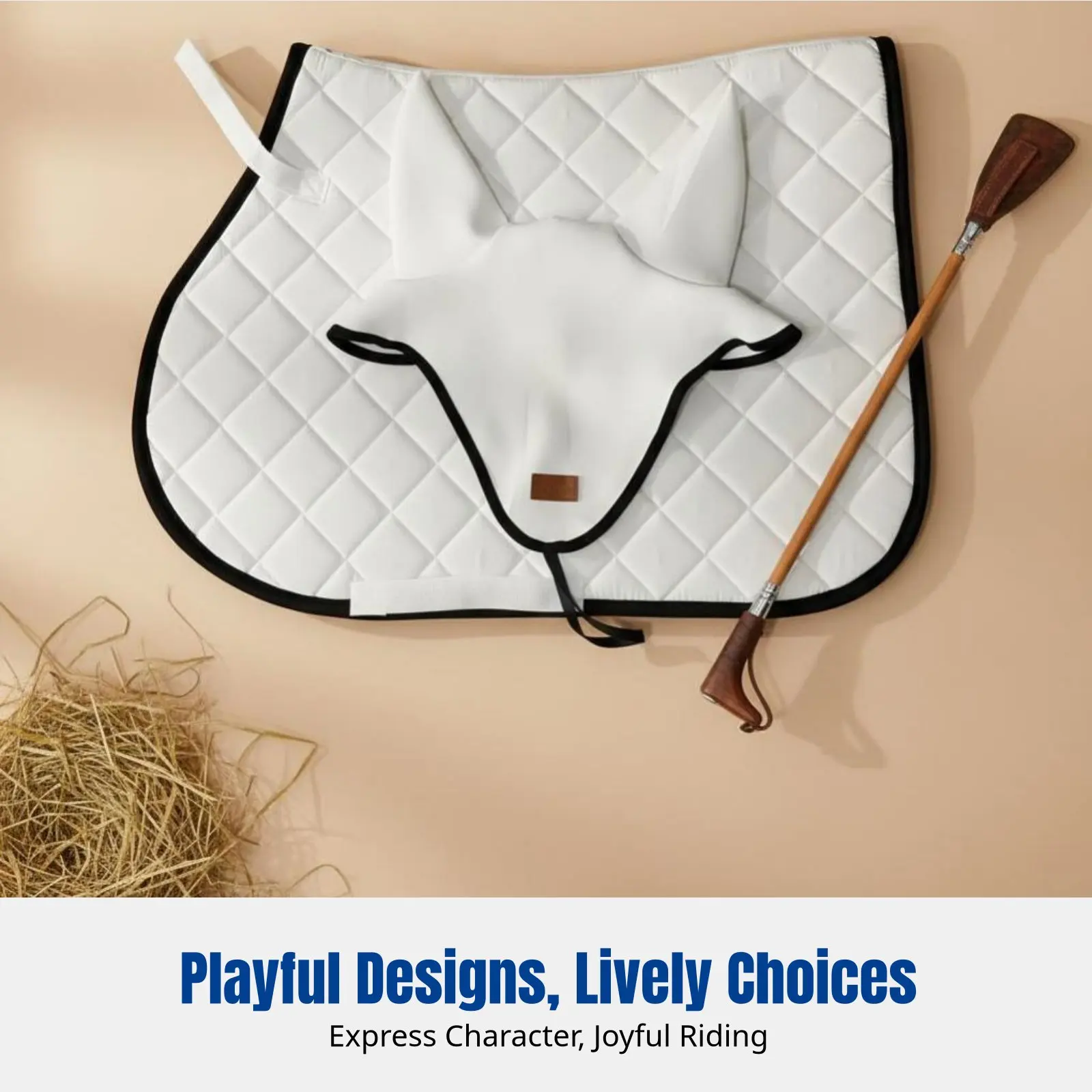English Horse Saddle Pad and Ear Cover Set, Quilted Sweat Pad, Fly Cover, Equestrian Riding Accessories