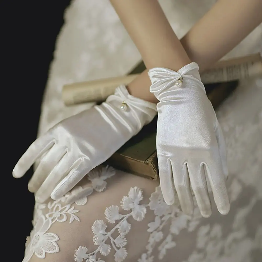 Events Activities Dress Solid Color Satin Gloves Satin Elastic Short Finger Mittens Bridal Gloves Cosplay Party