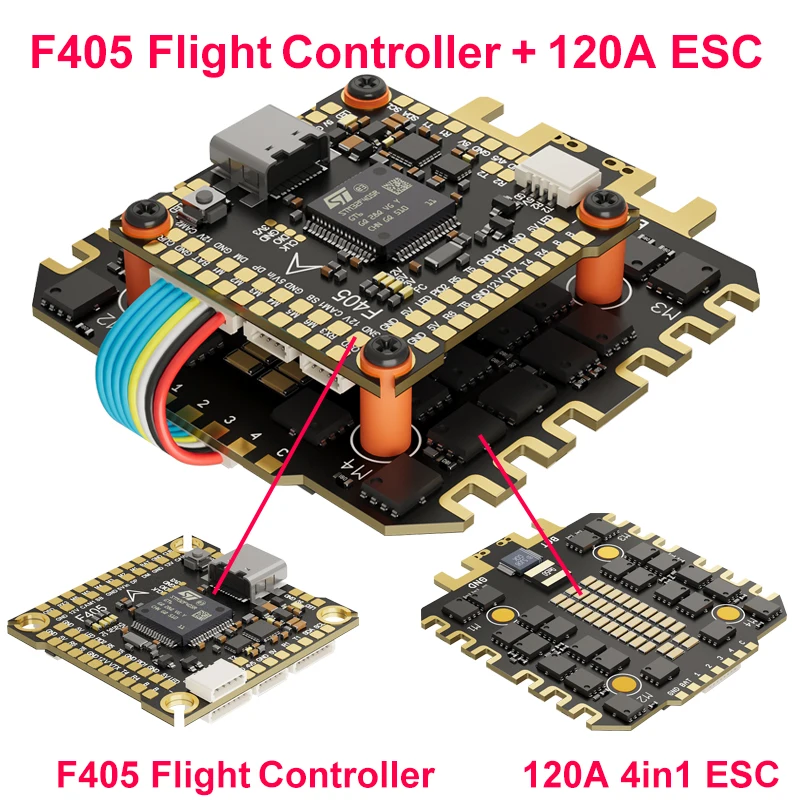 

DAKEFPV F405 120A Stack ICM42688P F405 Flight Controller BLHELI_S 120A 4in1 ESC 30.5X30.5mm 3-12S for FPV Freestyle Drones Parts