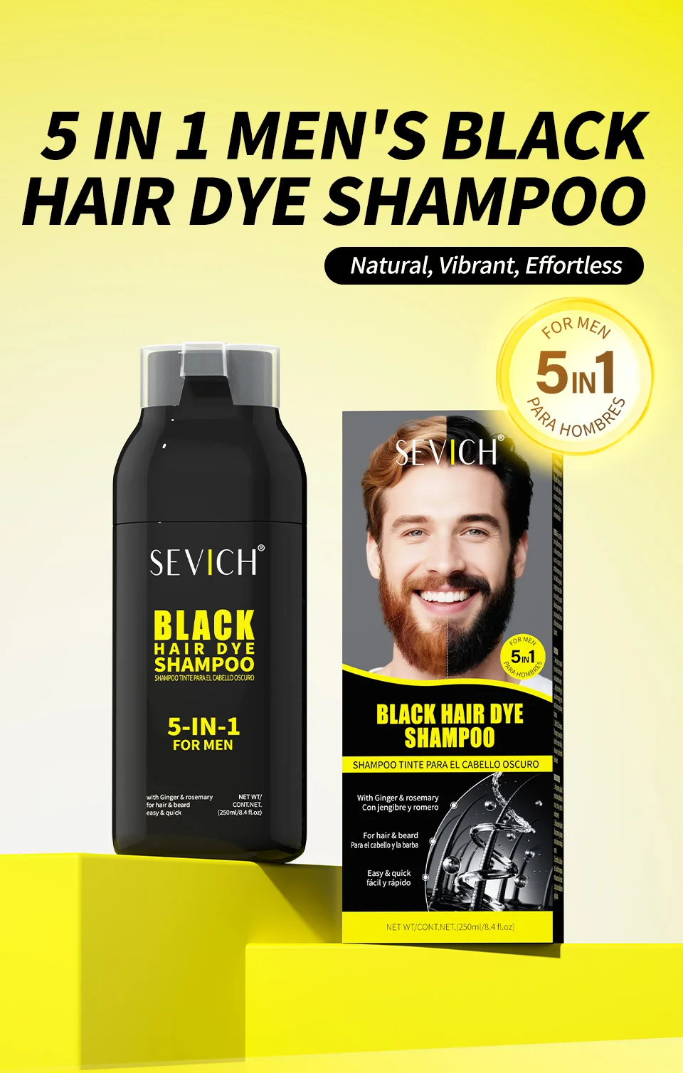 Hair Dye Coloring Shampoo 5 In 1 Men Beard Dye Shampoo Natural Cover Gray Hair Color Shampoo Instant Dye Hair Dyeing Shampoo