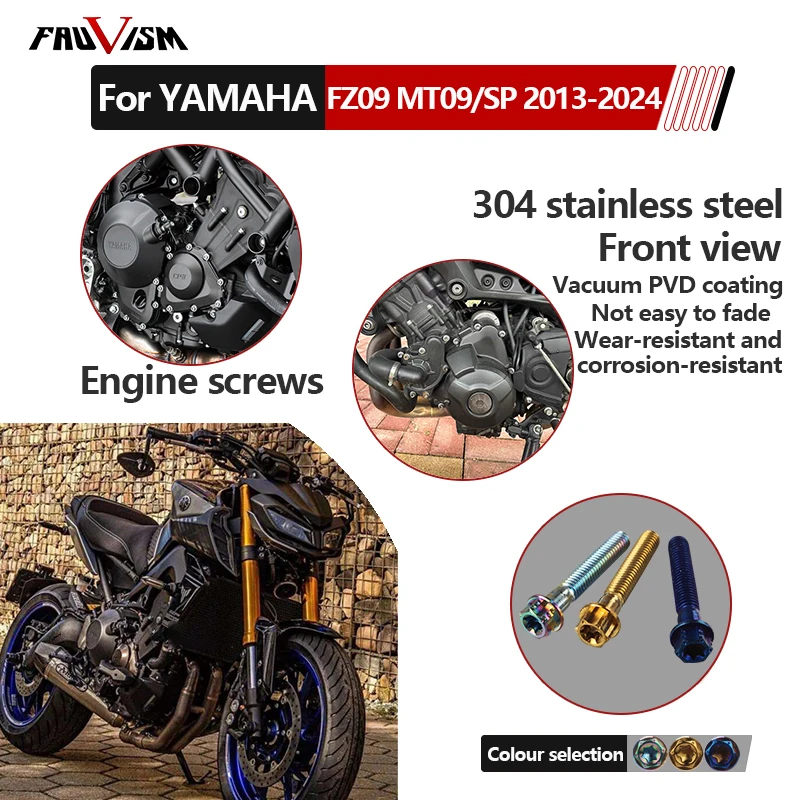 40pcsPiece for YAMAHA FZ09 MT09/SP Engine Bolt Kit Hardware Accessories Screws Electroplated M6 Hex Head Socket Nuts Suitable