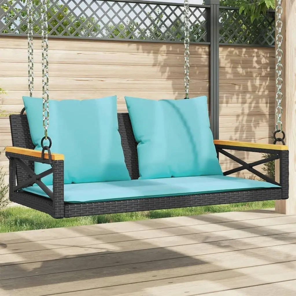 

Black Poly Rattan Swing Bench with Cushions - 42.9x24.4x15.7 Outdoor Seating