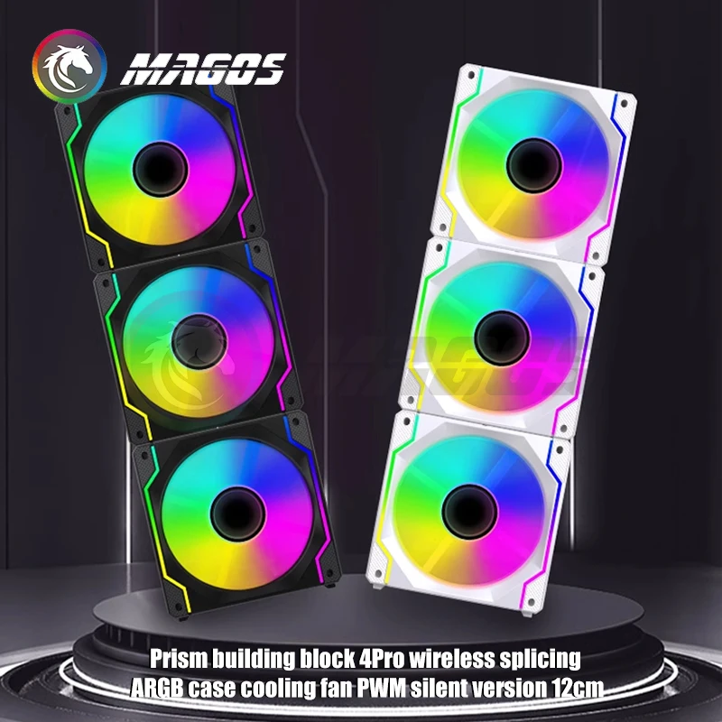 Computer Case Uni Fan Kit RGB 5V SYNC, 12CM ARGB Universal Wireless Connected Ultra-Silent Water Cooling Ventilator, Triple Pack