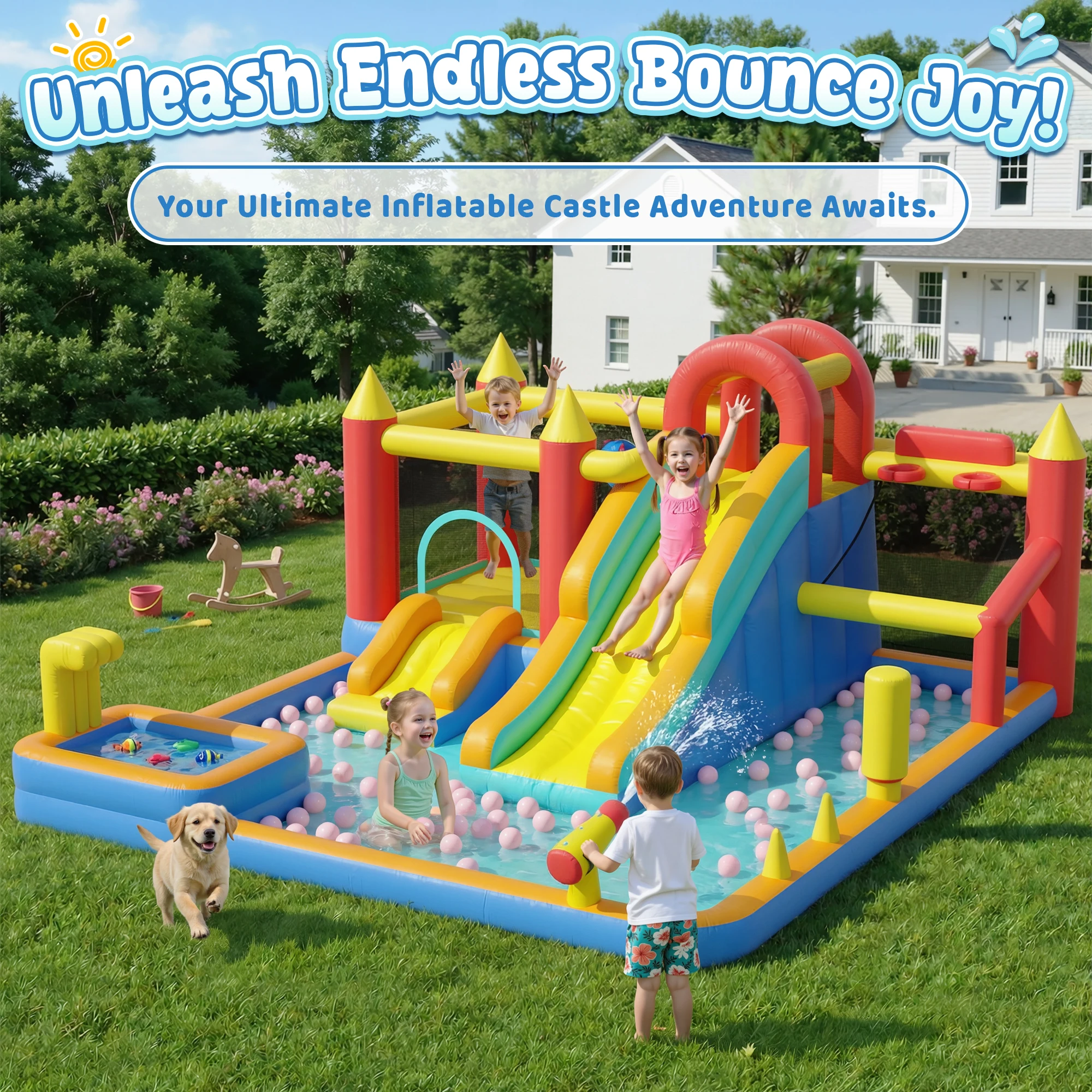 

Надувной батут-горка для детей, с мощным вентилятором, колышками, заплатками для ремонта, сумкой для хранения, для использования в помещении и на улице