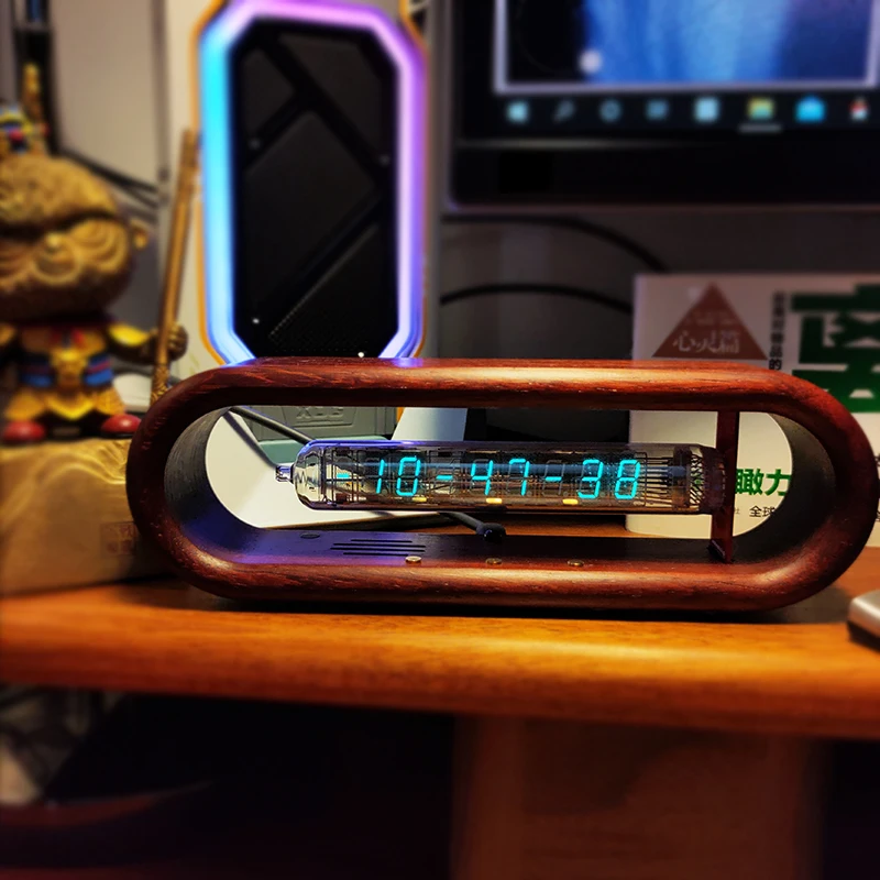 

IV18 Fluorescent Tube Clock Vintage Digital Clock Luxury Solid Wood Shell Vacuum Tube Watch Office Desktop Decorations Nice Gift
