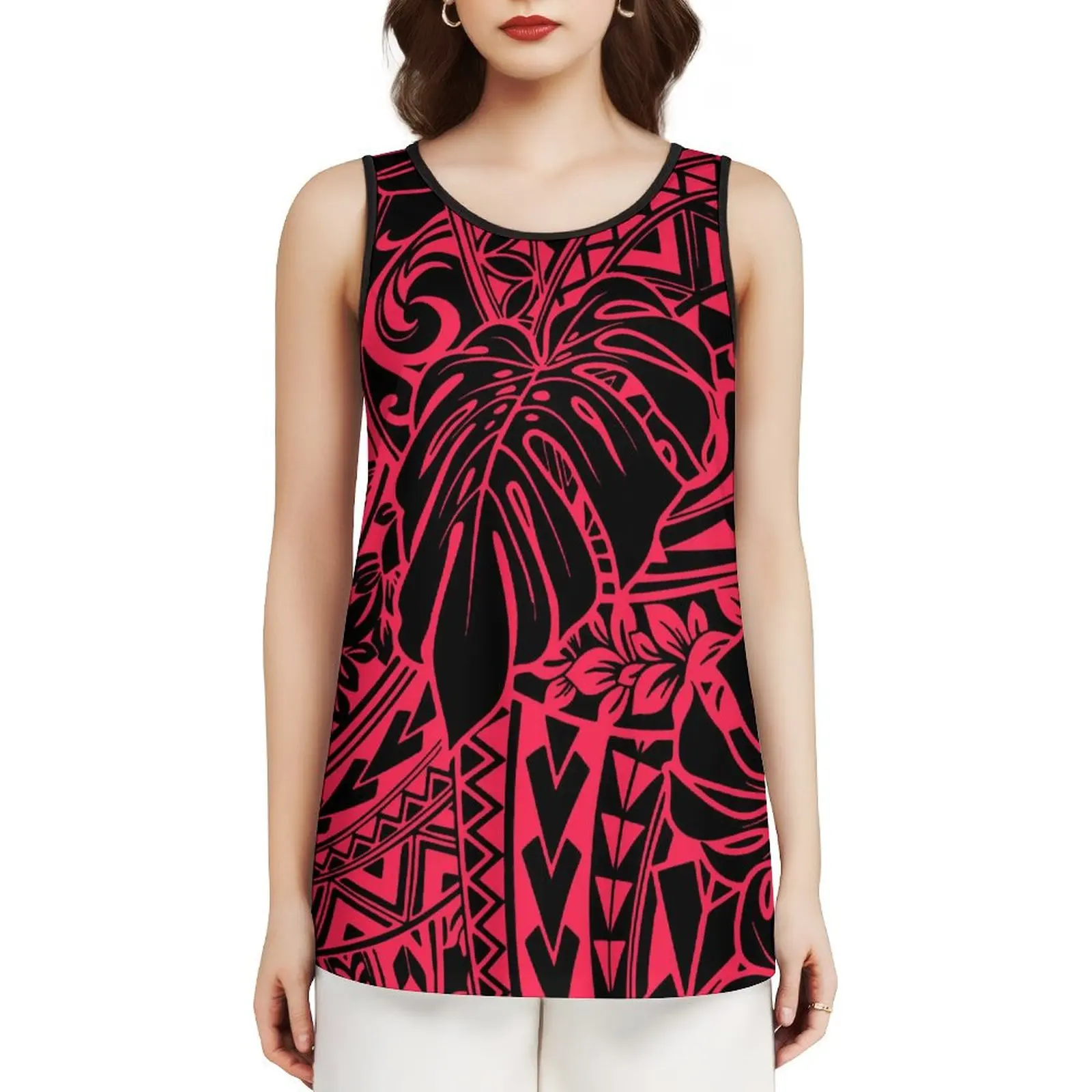 High Quality Custom Polynesian Tribal Print Women Sleeveless Casual Collar Women Vest
