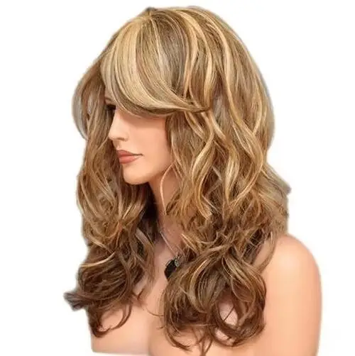 Long Wavy Natural Heat Resistant Hair Synthetic Wig Mix Blonde Wigs for Women